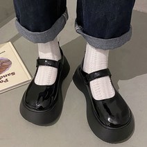 따봉오빠 4cm 여성 엘리스 메리제인 통굽 키높이 단화 로퍼 글로시블랙(DB167)