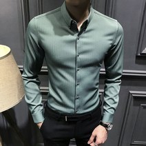 남자 머슬핏 반팔 헬스 셔츠 카라 남성 슬림핏 신축성 봄과 여름 하이 엔드 스트라이프 여름 캐주얼 비즈니스 논 아이언 탑 Short Sleeve Slim Shirt