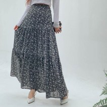 뒷밴딩 플라워 플레어 롱 스커트