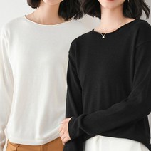 엔젤리크 여성 기본 롤업 라운드넥 긴팔니트