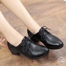 도오빠 여성 옥스포드화 로퍼 레이스업 구두 키높이 5cm 통굽 소가죽 더비슈즈 블로퍼 발편한 신발 여자정장구두