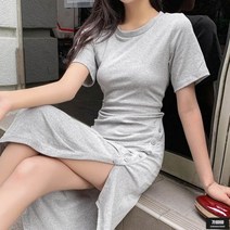 가바바 여성 원피스 주름 앤 버튼 포인트 티셔츠 반팔 롱원피스 G49053