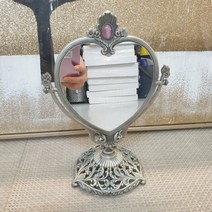시떼몰 고급 황동 주물 앤틱 하트 탁상 스탠드 화장대 화장 빈티지 거울
