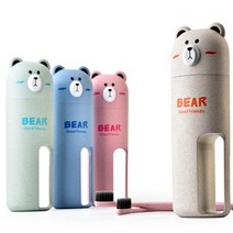 치프몰 정품 휴대용 곰돌이 칫솔2개 양치컵 세트 여행, 블루