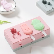 봄햇살 센스맘 실리콘 아이스크림 몰드 수제 아이스크림틀 3구 2개 세트 핑크+그레이, 3구 눈사람+동물 핑크와 3구 앵무새+과일 모양 그레이