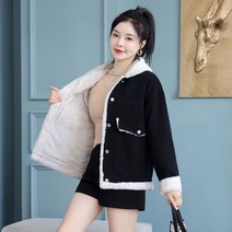 리얼 샷 패션 자수 데님 코튼 코트 여성 겨울 새로운 bf 대학 스타일 후드 루즈핏 양털 재킷136308