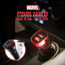 MARVEL 시빌워 3.1A 듀얼USB 차량용 LED시거잭 충전기 맨 캡틴아메리카 어벤져스 자동차 시거잭, 쿠팡달토토마켓 카와이-아이언맨