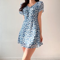 투디 데이지 플라워 퍼프 미니 쉬폰원피스 반팔원피스