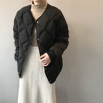 여성 심플 패딩 캐주얼하게 노카라 퀄팅 누빔 점퍼