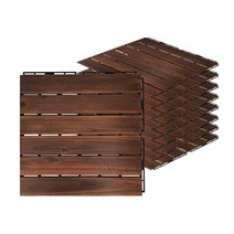 유니쳐 조립식 아카시아 원목 데크타일 발판 1Box (9P) 일자형 격자형 브라운