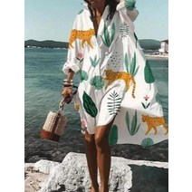 키작은 여성 봄 원피스 봄 여름 패션 여성 셔츠 드레스 캐주얼 인쇄 옷깃 긴 소매 버튼 불규칙한 해