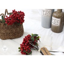 크리스마스 열매조화 빨간 방울꽃 조화부쉬 가지 꽃꽃이 로즈 홈, 크랜베리