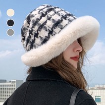 [KN293] 체크 퍼 버킷햇 털모자 겨울모자 따뜻한모자 보닛햇