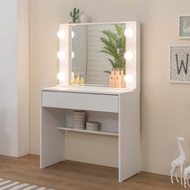 제이앤제이 800 수납 LED 조명 화장대 세트, 화이트