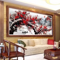푸아이 3D 보석십자수 붉은 매화 120x50 DIY 거실 사무실 집들이 개업선물 인테리어 소품(사이즈 9종)+행운십자수(30x30)WPP067, 1세트, 200x80cm