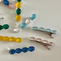 국내제작 조약돌 호마이카 컬러 아크릴 여름 옆머리 미니 포인트 축제 워터밤 흠뻑쇼 헤어핀 집게핀, 스카이