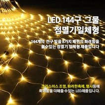 LED 144구 그물 점멸기 일체형/인테리어조명/크리스마스전구/은하수/점멸기포함, 투명선-적색