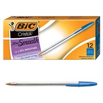 BIC 크리스탈 엑스트라 스무스 1.0 mm 미디엄 포인트 볼펜 블랙 12개 세트, Blue_12 Count (Pack of 1)