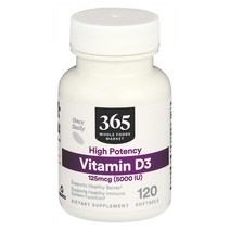 365 by Whole Foods Market 홀푸드마켓 비타민D3 5000IU 120 소프트젤, 1개, 기본