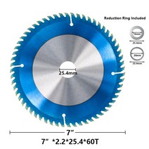 원형톱날 원형톱가이드 cmcp 4quot 6인용 7인용 8인용 인치 30t 40t 60t 카바이드 나노 블루 코팅 tct 목재 절단 디스크, 1pc 7x25.4x60T