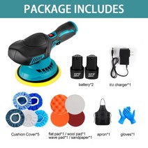차량용 광택기 무선광택기 폴리싱머신 폴리셔 자동차연마기계 왁싱무선 자동차 광택기 12V 6000RPM 6 단, 03 2 Battery EU Plug