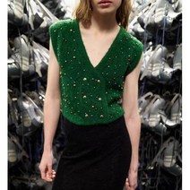 zara 자라 여자브이넥 니트조끼 진주 그린니트 19H1213