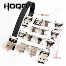 Hoqo 유연한 플랫 케이블 라즈베리 파이 C 타입 미니 마이크로 USB 연장 리본 FFC FPV 슬림 소프트 FPC 충, [18] 15cm ffc Cable, [01] Black