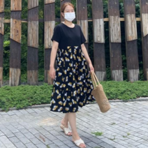 데이홀릭 2373-1 자체제작 여성용 봄 여름 파인 플라워 허리리본 반팔 원피스