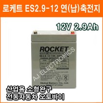 로케트 연(납)축전지 ES2.9-12 (12V 2.9Ah) 소형완구 대형완구 전동전동차 계측기 장남감 산업용 무누액배터리, 1개