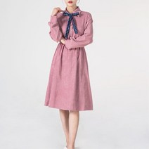 여성 가을 체크리본 골지 카라 원피스 편한원피스 데일리 10대원피스 OOTD