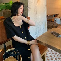 여성 고급 스퀘어넥 시원한 정장 여름 원피스 고퀄리티 미니멀 프렌치 로맨틱 데이트룩