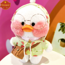 PKTOYS소녀 마음 큐티 손베개이 볼빵빵 오리 명절 메신저 선물크 리스마스 여자친구 선물 메신저, 수박 헤어 벨트 파우더 티셔츠 멜빵 체인 가방, 파우더 오리 30cm