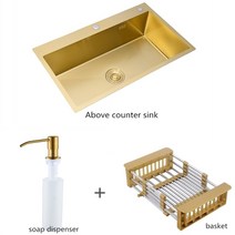 언더볼 세면대 brushed gold kichen sink 304 스테인레스 스틸 싱글 그릇 위 카운터 또는 udermount 싱크 주방 두께 주방 싱크 6, 53x43cm, 협력사