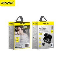 BJ용듀얼이어폰 Awei T16 TWS 블루투스 이어버드 마이크 포함 무선 인이어 6D HiFI 베이스 스테레오 사운드 헤드셋 HiFi 음악 스포츠 이어폰, [01] Black T16, 1.Black T16