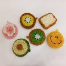 [마치] 2겹 뜨개실 수세미 아크릴수세미 거품잘나는수세미, 스마일,키위,골드키위,식빵,아보카도 ,벛꽃 6P 셋트