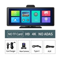 새로운 10.26quot 4k 자동차 dvr 무선 carplay 안드로이드 자동 adas wifi aux dash cam gps fm rearview 카메라 비디오 레코더 대시 보, h9 adas gps 없음, 64g TF 카드로