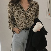 루즈핏 하프기장 레오파드 트랜디 셔츠