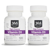 365 Whole Foods Market Vitamin D3 5000 IU 홀푸드마켓 비타민 D3 5000IU 120소프트젤 2팩