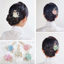 {레오넬} 자개모란꽃-혼주 한복 머리장식 비녀 헤어 뒤꽂이 헤어코사지 장신구 한복헤어핀 셀프웨딩 돌찬지 칠순