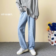 날염 청바지 남성 와이드 일자핏 트렌드 캐주얼 빈티지 하이웨이 트렌드 남성청바지 하이웨이스트바지 겨울청바지 데님팬츠