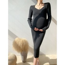 만삭사진 원피스 셀프 만삭촬영 드레스 출산 스커트 겨울 버전 컬러 긴 슬림 니트 사진 촬영
