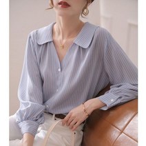 소라색셔츠 2022 봄 여름 새로운 패션 디자인 블루 스트라이프 긴 소매