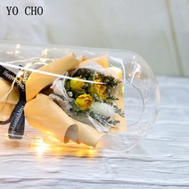 부케돔 YO 장미 미니 꽃다발 유리 커버 LED 스트링 라이트 드라이 로즈 플라워 웨딩 룸 장식 발렌타인데이 크리스마스 건전지, 3.yellow