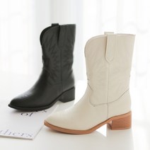 천연가죽 우드굽 스티치 웨스턴부츠 미들부츠 5cm