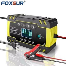 자동차배터리충전기 배터리 점프스타터 전기차 주행 차량용 24V 12V FOXSUR 디지털 디스플레이 펄스 수리 자동 충전기 LCD 스마트 자동차 젤 납산 습식 8A, 3.Yellow EU Plug