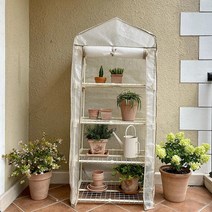 미니 비닐하우스 조립식 온실 옥상 다육이 텃밭 베란다 온실 14종, 4단 아이보리 PE(69x49x156cm)