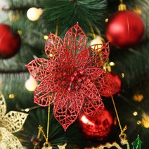 파티해트리장식 글리터 포인꽃 (소), 레드, 1개