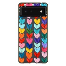 CASETiFY 구글 픽셀 6용 임팩트 케이스 - 플라워 파워 레트로 클리어 블랙, Polka Daub Hearts