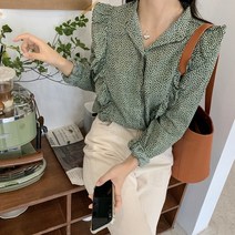 플라워 쉬폰 프릴 잔꽃 플라워 긴팔 여성 블라우스