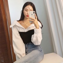 [드레스날다] 사심가득 벌룬 오프숄더 레이어드 셔츠(nb248)